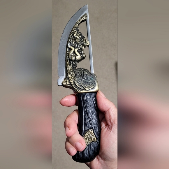 Collectors Vtg Brass and Stainless Steel Fixed Blade Knife w/Dog and Hunter … - Picture 11 of 16